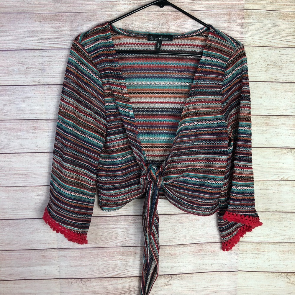 Derek Heart Boho Tie Front Knit Top Bell Sleeves L‎